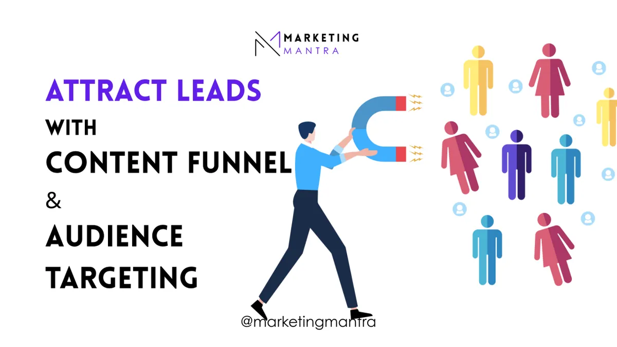 Illustration of a person using a magnet to attract a crowd of people, for content funnels and audience targeting on LinkedIn