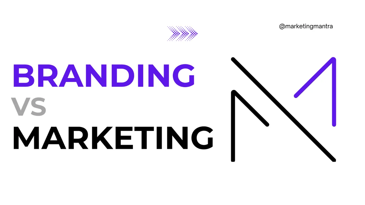 Branding vs Marketing headline beside the Marketing Mantra logo mark